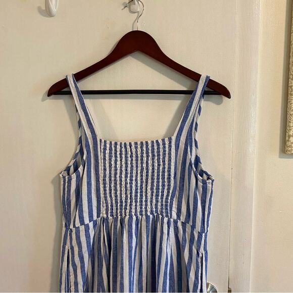 Old Navy Fit & Flare Linen Blend Midi Dress womens large white and blue stripe - Picture 8 of 13